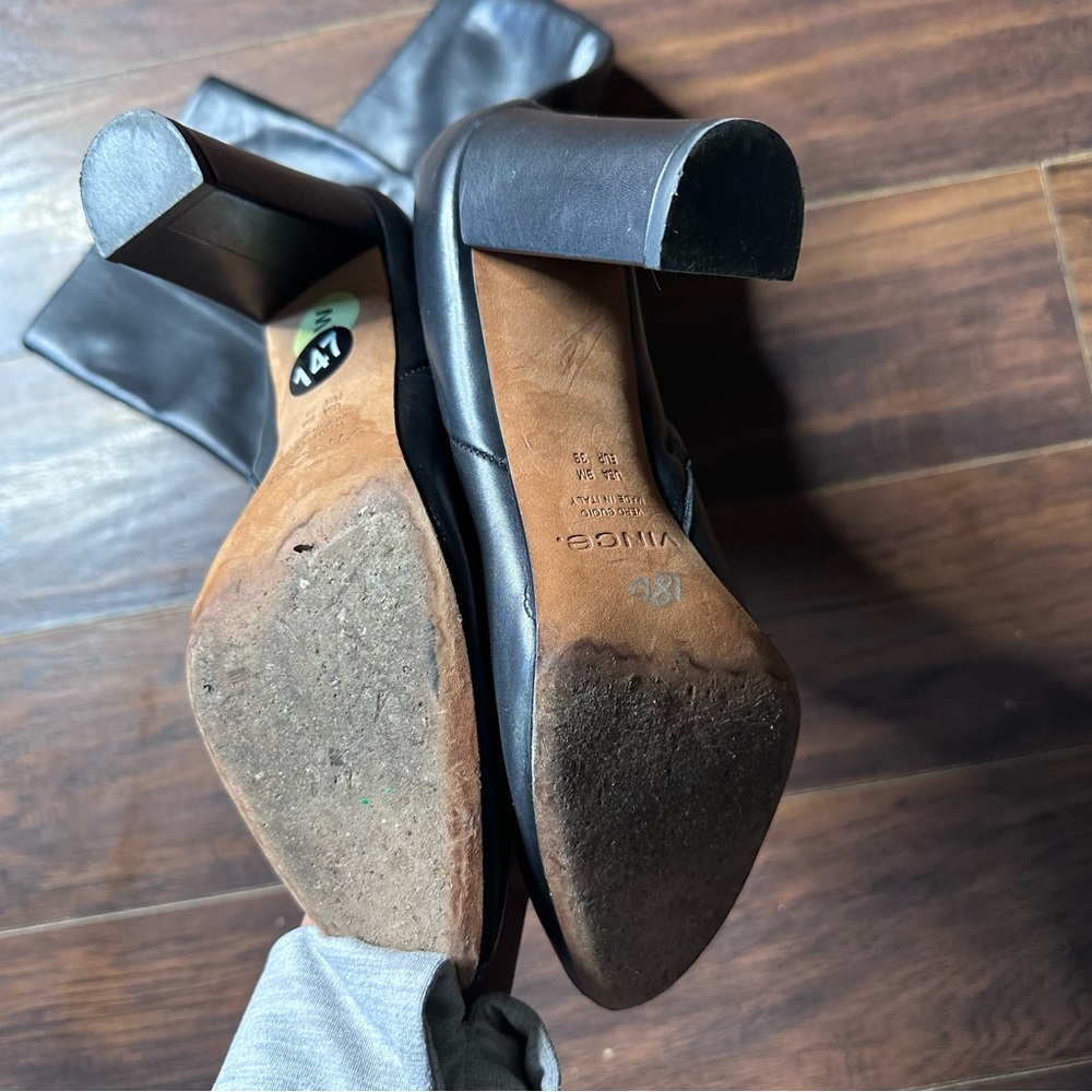 Vince Pilar 98MM Knee High Block Heel Black Leather Boots - Picture 3 of 5